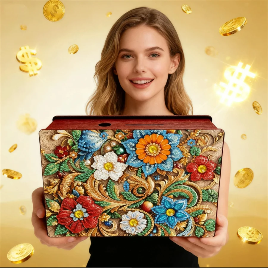 

Mandala Table Top Diamond Painting Money Box Coin Bank Desktop Diamond Art Kits Diamond Painting Change Holder Case Decors