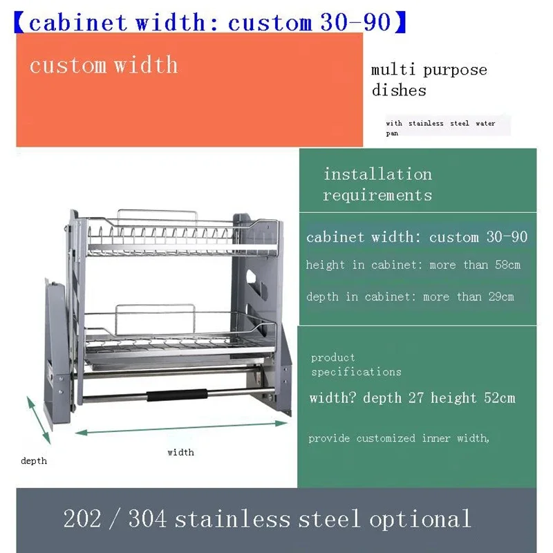 Cupboard DrainerDish Rack  Stainless Steel Hanging Organizer  Kitchen Cabinet Storage Basket