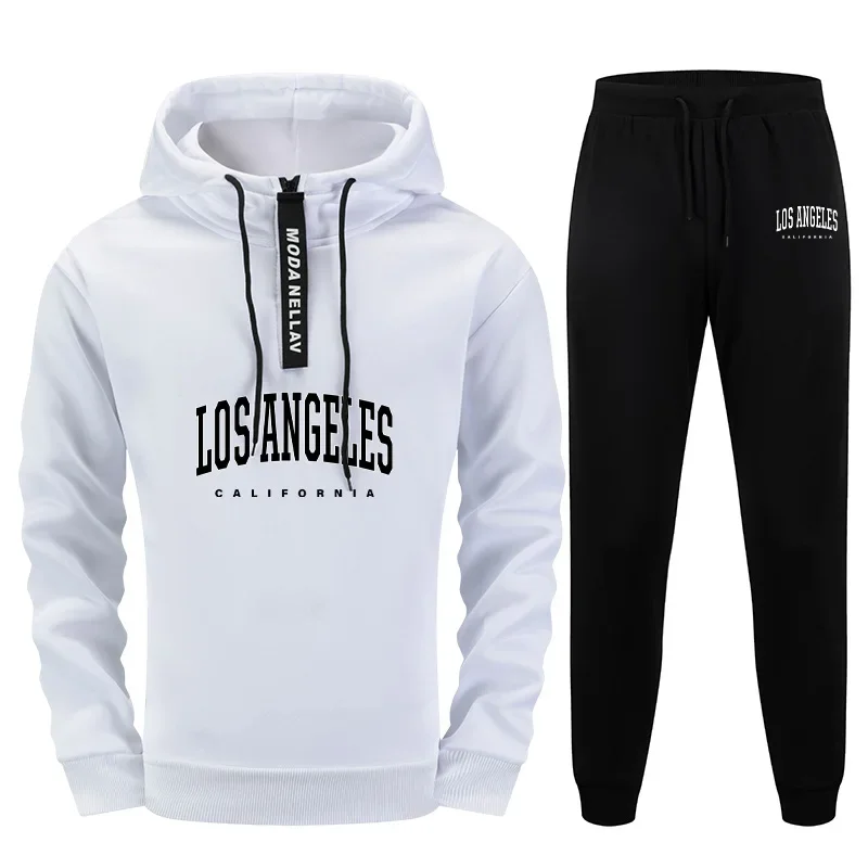 2026 New Arrival Men 2 Piece Set Half Zip Hoodie and Pants Streetwear Tracksuit Urban Fashion Outfit Autumn Winter Jogging Suit