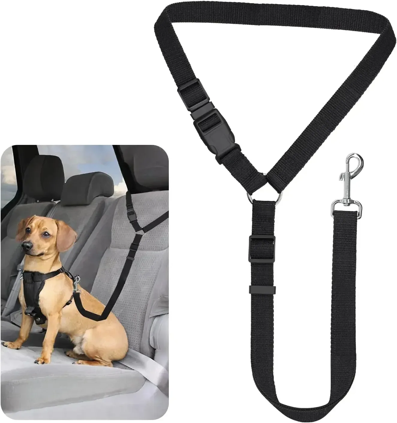 Verstellbarer 2-in-1 Nylon-Haustier-Autosicherheitsgurt: Hundegeschirr mit Leine für die Sicherheit im Rücksitz, Reisezubehör für Haustiere