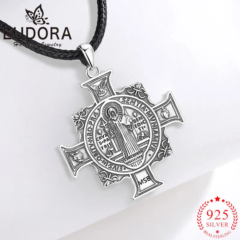 

Ожерелье Eudora из стерлингового серебра 925 пробы Святого Бенедикта, католический амулет, подвеска в виде креста Сан-Бенито, религиозные украшения, подарок для мужчин и женщин