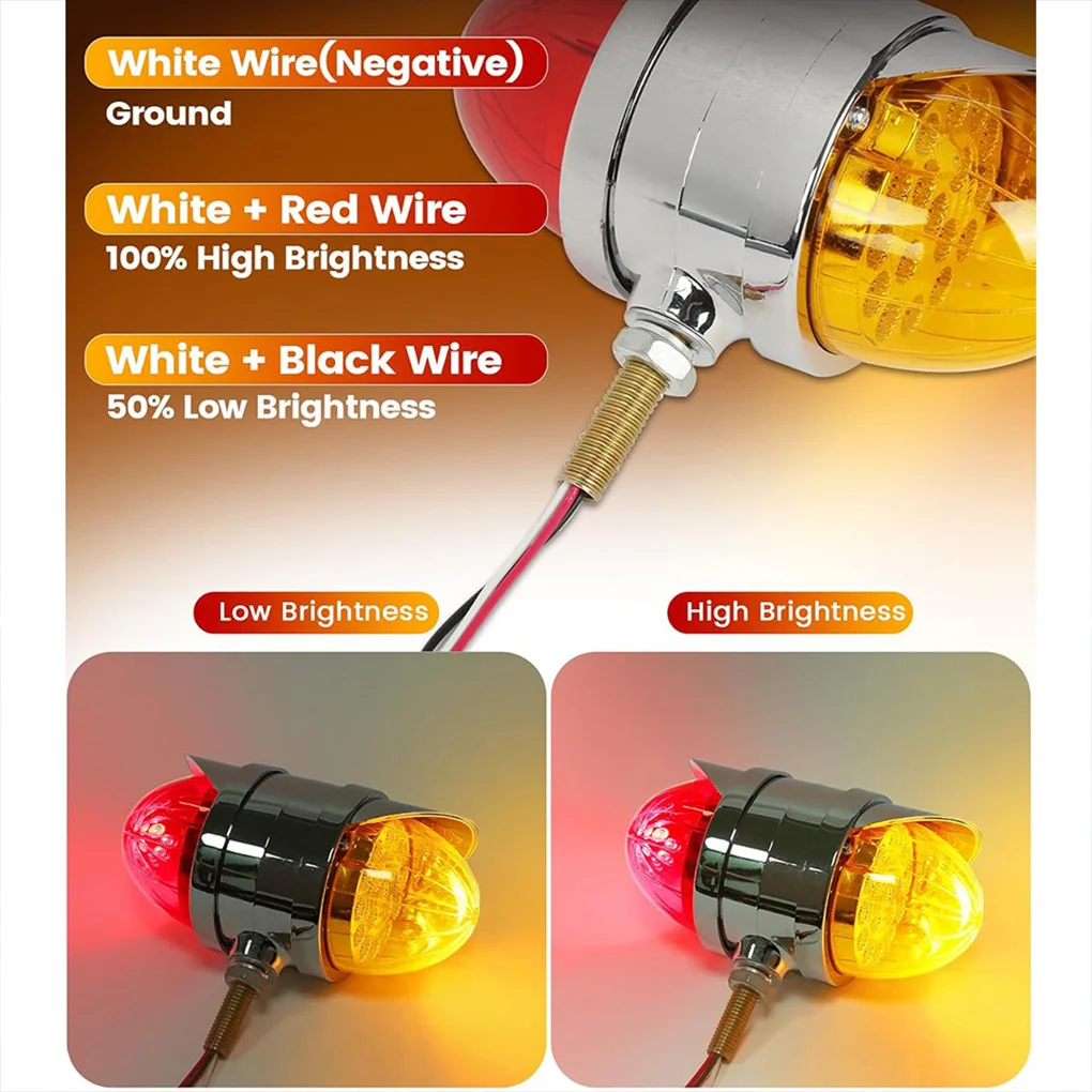 

2PCS Amber/Red Double Face 34 LED Watermelon Turn Signal Lights W/Visor Side Marker Double Face