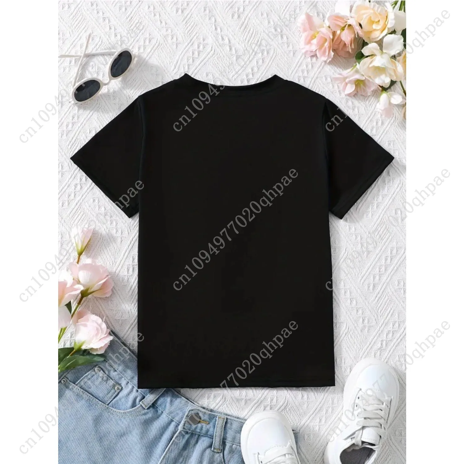 Летняя черная одежда для маленьких девочек, повседневные футболки с радужным принтом в форме сердца для девочек, детский модный топ с круглым вырезом и короткими рукавами