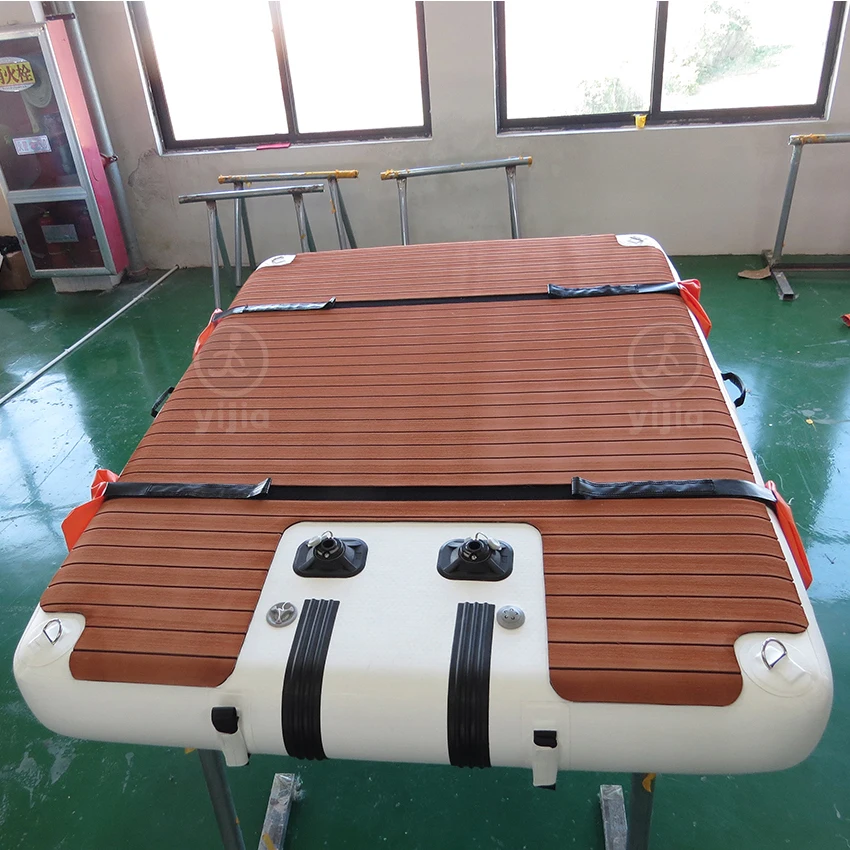 Teak Inflatable Floating Dock Platform 20cm Thick Water Island Swim Deck Yacht Floating Raft with Stainless Steel Ladder