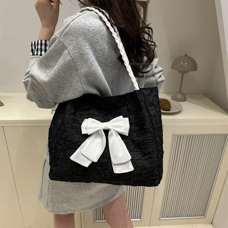 

Women's 2025 Fashion Bow Tote Bag - Contemporary Color-Block Pattern with Luxe Touch, Ideal for Work & Weekend Activities