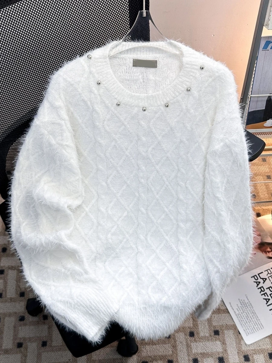 

Metallic Knitted Sweater Loose Fit ex Autumn Winter Casual Wear Comfortable Polyester Blend Long Sve round Ne Base L...