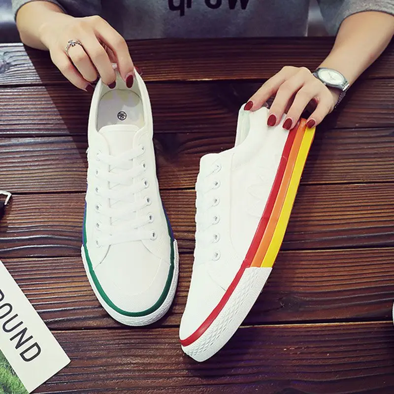 Men's Rainbow Mandarin Duck Canvas Shoes Men's and Women's Couple Korean Style White Shoes All-match Board Shoes Men's