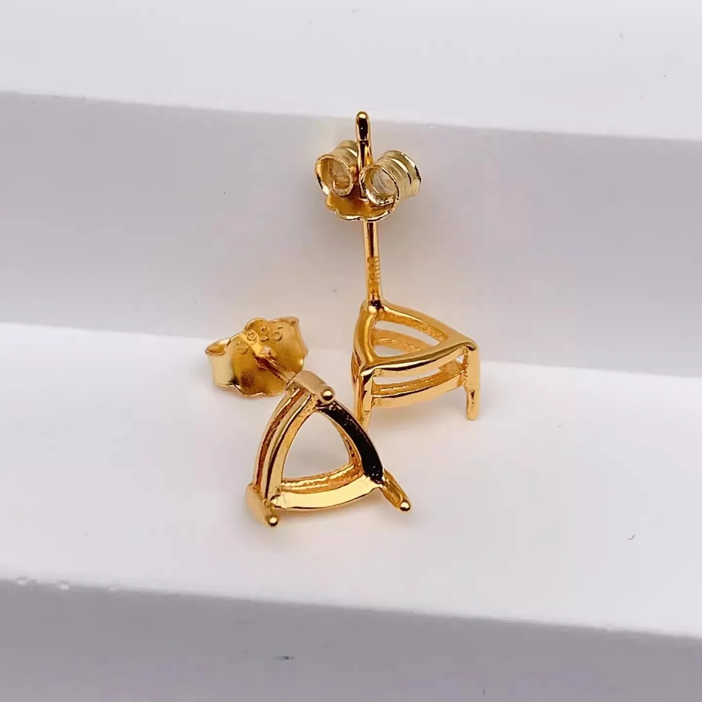 Y 5/6mm Triangle Stone Settings 925 Sterling Silver DIY Empty Earring Simple Ear Studs Fine Design Fashion 3Colors for Woman Man