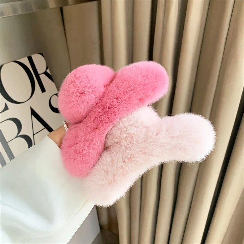 2022 New Female Girl Rex Rabbit Hair Claw Cute Sweet Hair Clip Fashion Plush Hair Clip