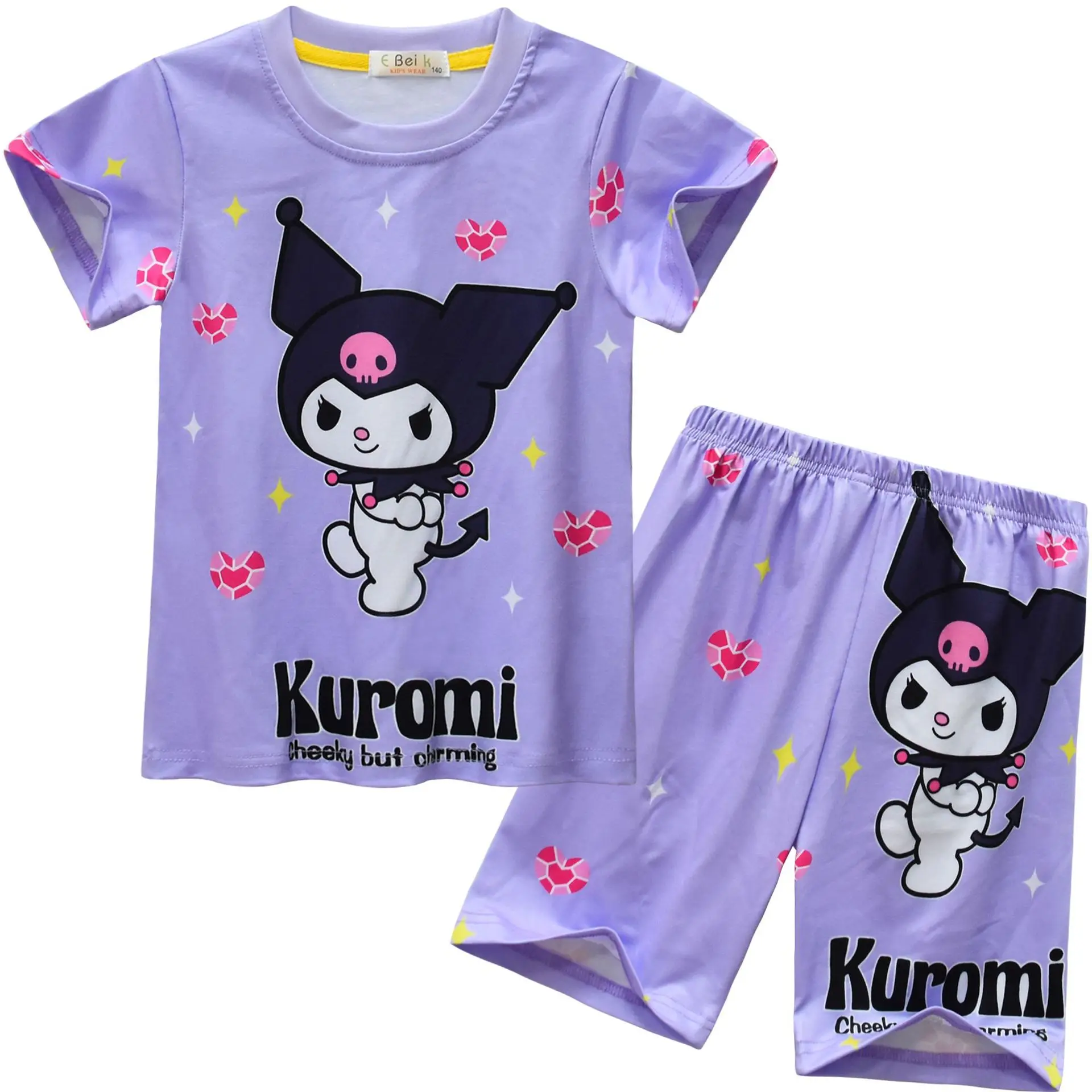 

2024 New Kawaii Kuromis Cartoon Print Children's Clothing Short Sleeve Home Suit Toddler Girl Clothes Kids Clothes