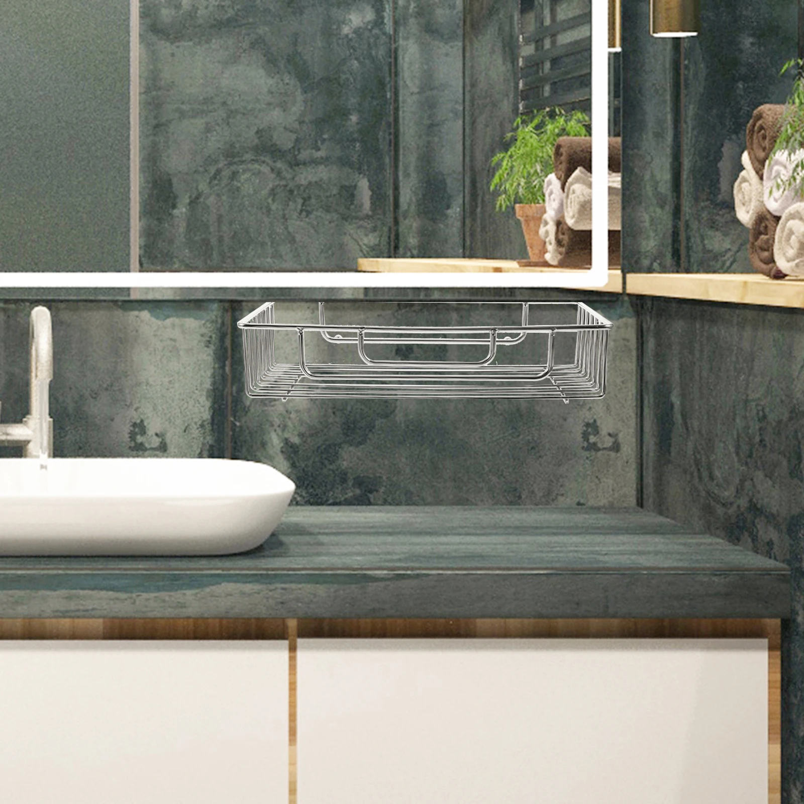 

Stainless Steel Storage Basket Wall ganizer Silver Toiletry Hanging Holder Large Hollow Bottom Strong Capacity Shower Shelf