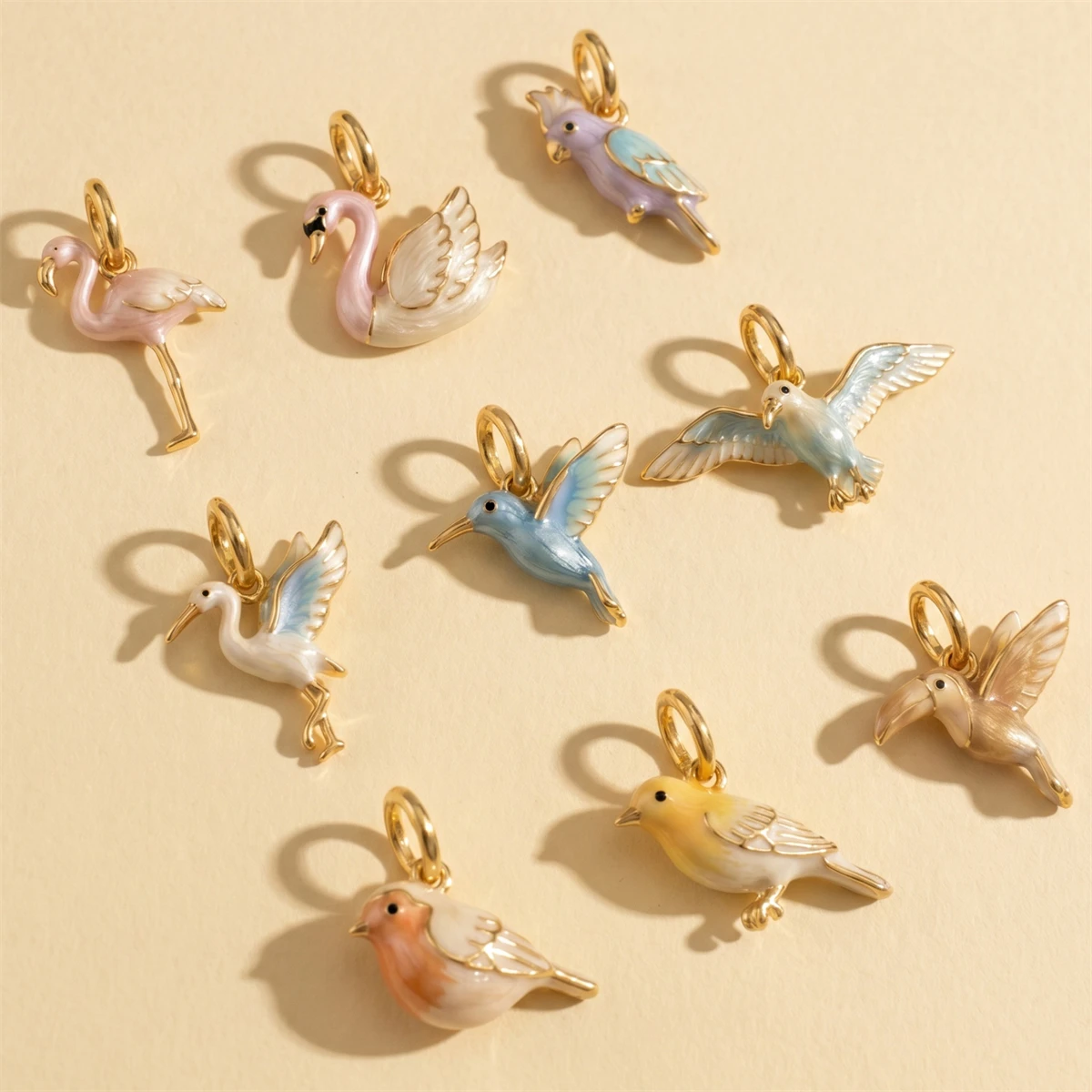 Edelstahl-Emaille-Vogelanhänger Flamingo Schwan Papagei Anhänger DIY Halskette Armband Schmuckherstellung Zubehör – Detail 4