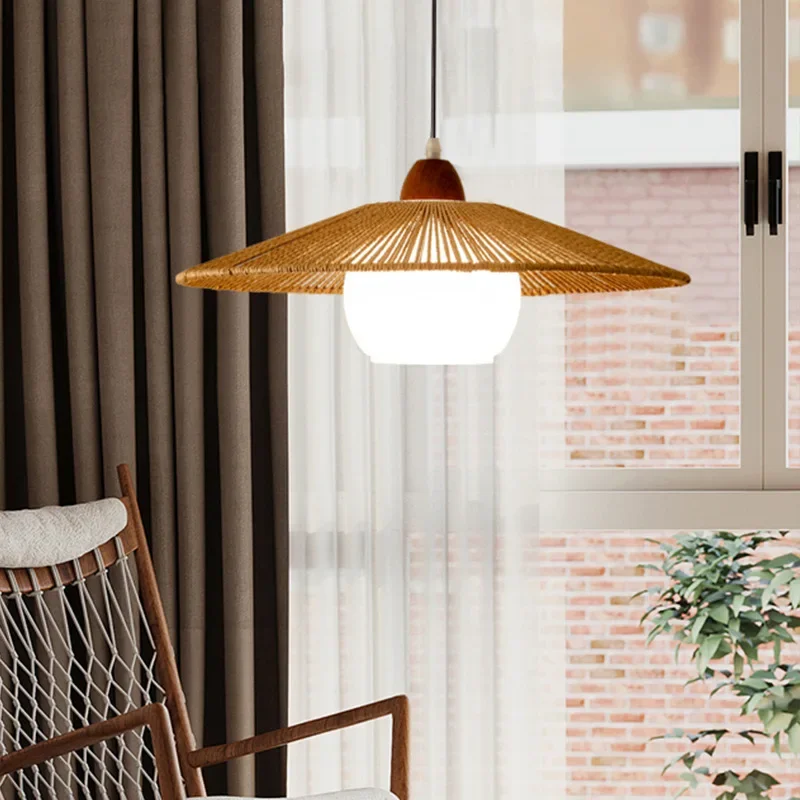 

Modern Italian Bedroom Pendant Light Solid Wood Antique Style Woven Cream Glass Study Dining Room Island Lighting Fixture