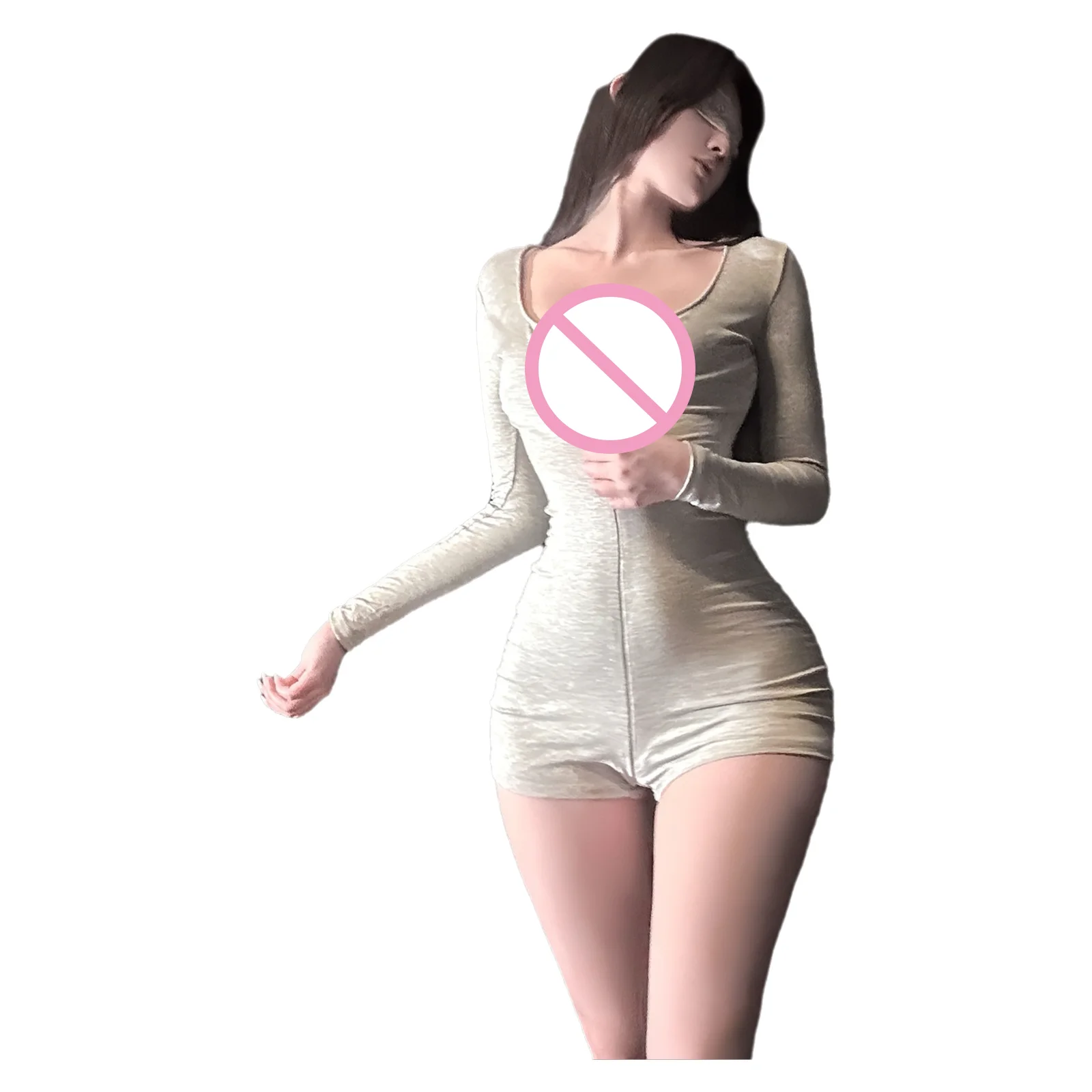 

Sexy Pure And Alluring Style Slim-fitting With Exposed Breasts And A Front Zipper Solid Color Women's Jumpsuit Shorts Charm YML3