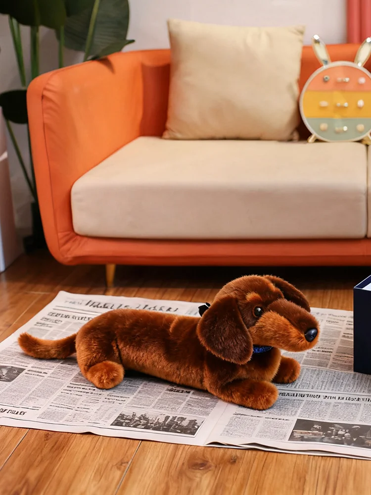Simulation Dackel Tier Puppe Gefüllte Stehende Hund Welpen Plüsch Spielzeug Braun Schwarz Plushie Männer Geburtstag Geschenk – Detail 7