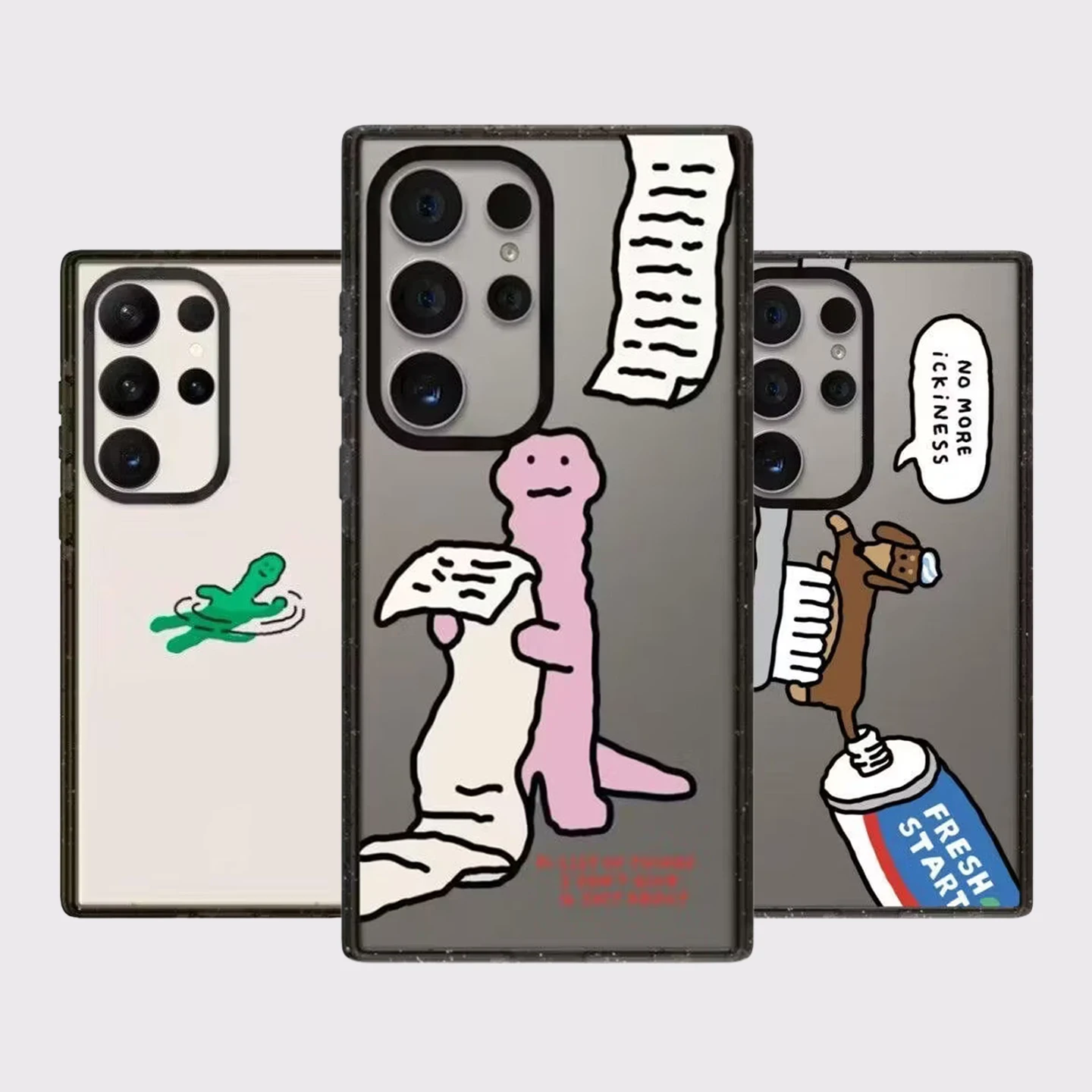 

Cartoon Reading Newspaper Acrylic Border Case for Samsung Galaxy S26 S25 S24 S23 Ultra S26U S24+ S25+ S26 Plus Protective Case