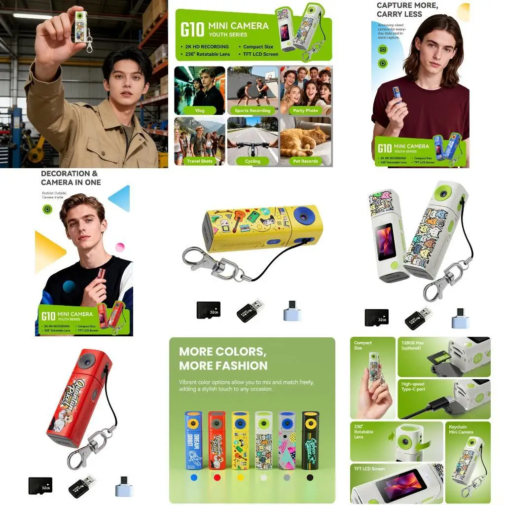 

B03F Mini Camera For Keychain 2K Video Capturing Includes 32GB Card And Card Reader