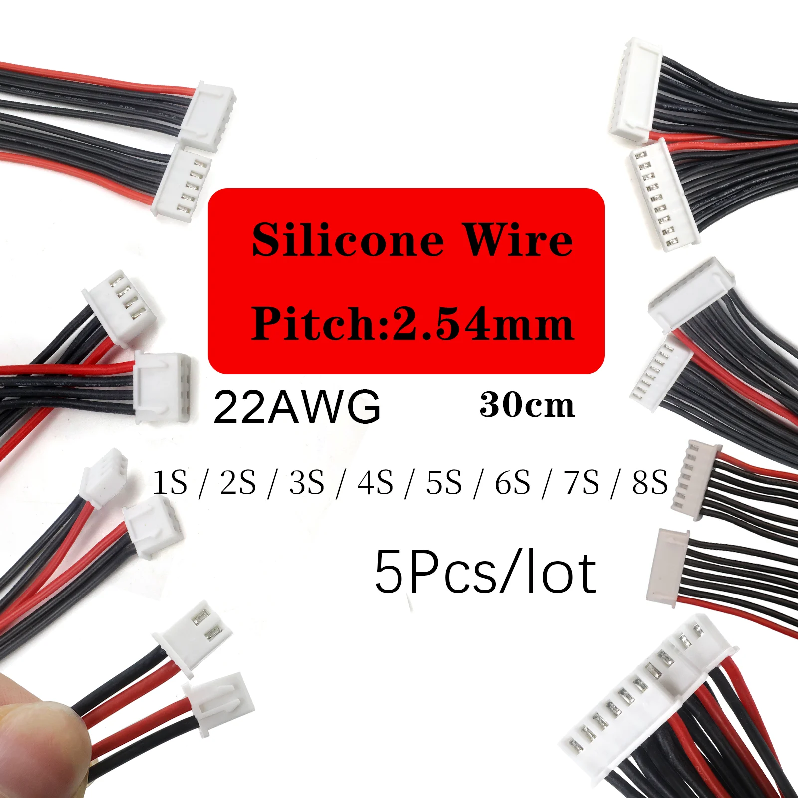 Cable de Carga Balanceadora JST-XH de 5 Piezas, 1S-8S, Cable de Silicona 22AWG de 30cm, Cable de Extensión de Una Sola Punta para RC Lipo IMAX B6, Ensamblaje DIY