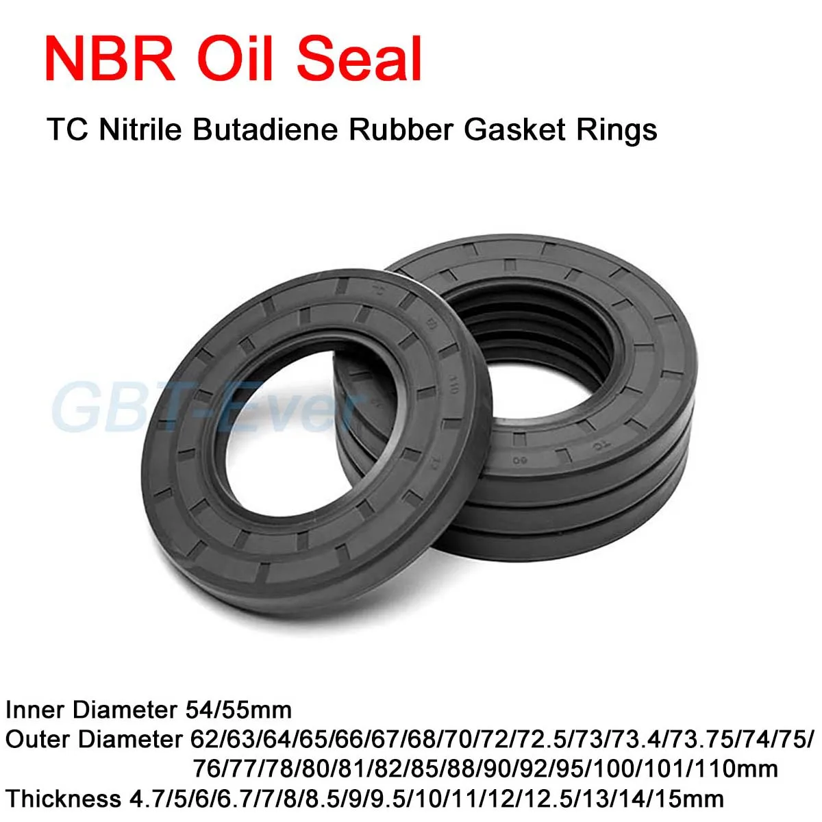 

NBR Framework Oil Seal ID 54/55mm OD 62-110mm THK 4.7-15mm TC Nitrile Butadiene Rubber Gasket Rings Cover Double Lip with Spring