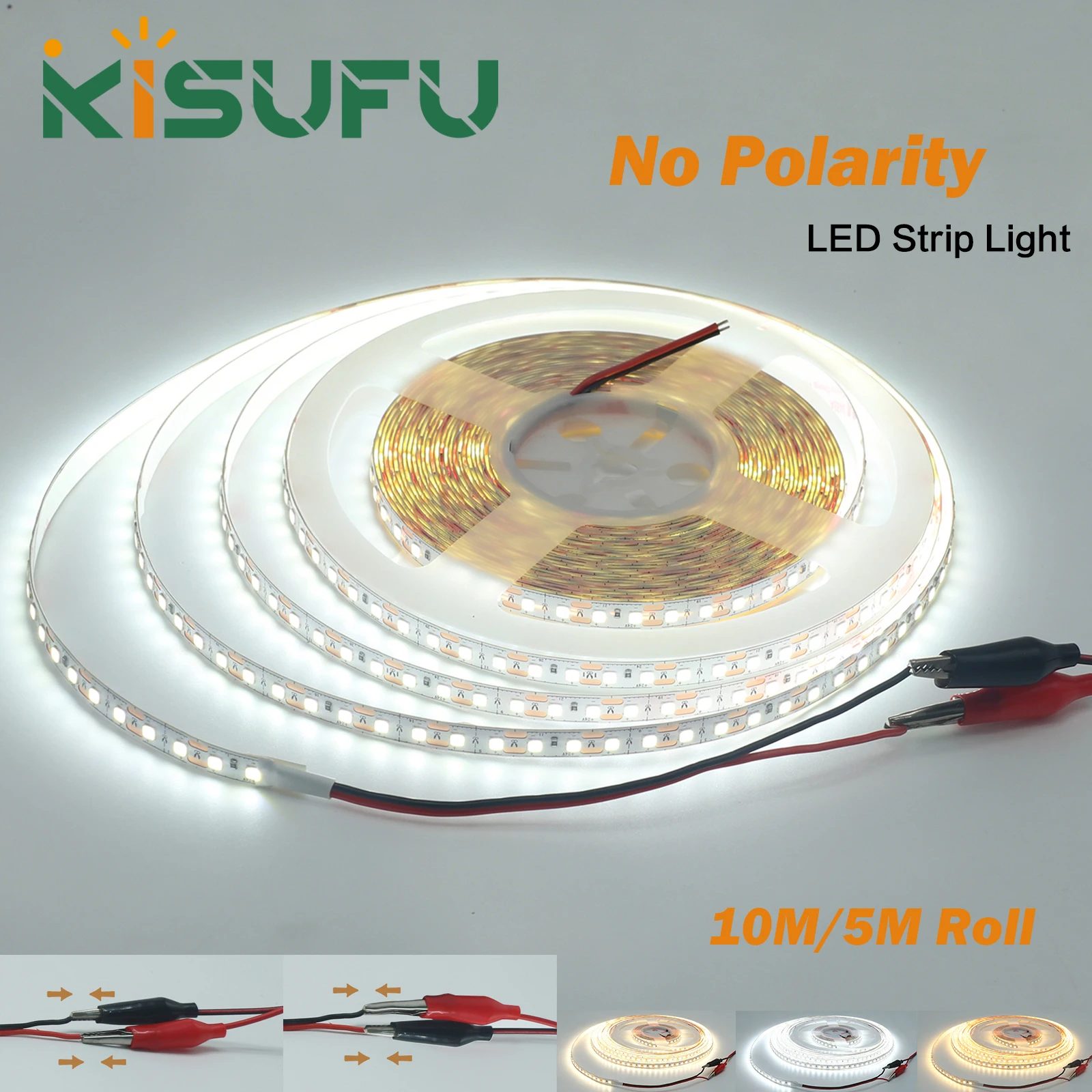 10M 5M No Polarity LED Strip Light 24V 120LEDs/M White Natural Warm Flexible Polarity-Free Adhesive Tape Room Kitchen TV Decor