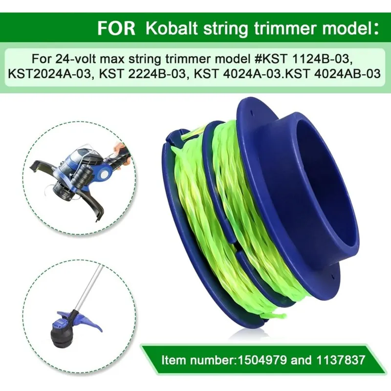 6-Pack Prewound 0.08'' (2.0mm) x16ft Rounded Nylon Trimmer Spools for Kobalt 24V Trimmer - Durable, Preloaded, Easy Install