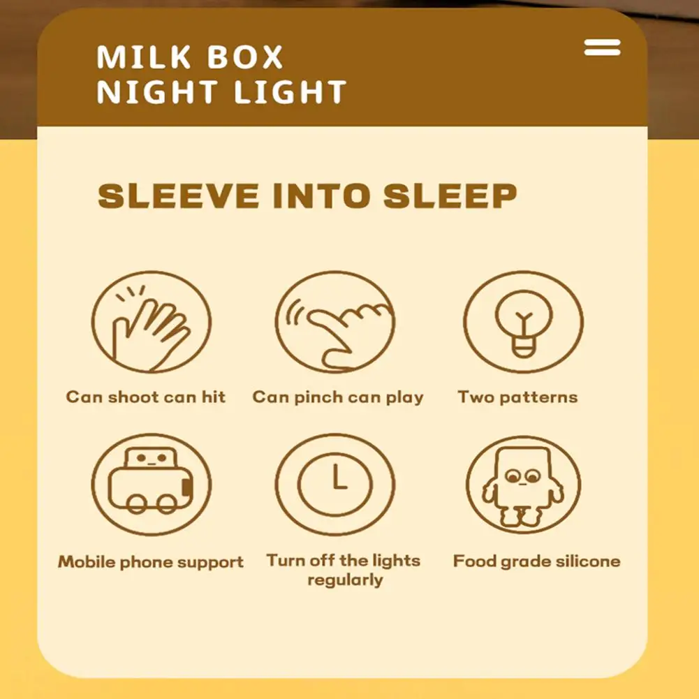 Cute Rechargable Carton Night Light Milk Box Night Lamp Dimmable Sleeping Lamp With Timer Phone Support Bedside Light Room Decor