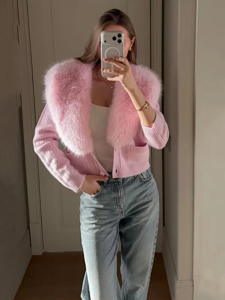 Tossy Fashion Knit Fluffy Cardigan Sweater Women's Ribbed Long Sleeve V-Neck Fluffy Elegant jacket Coat Female Knitwear Cardigan