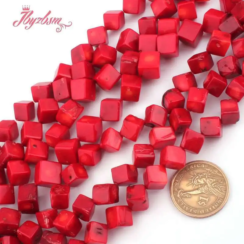 8-9 ,9-10mm Square Cube Red Coral Beads Natural Stone Beads For DIY Accessories Necklace Bracelet Earring Jewelry Making 15\