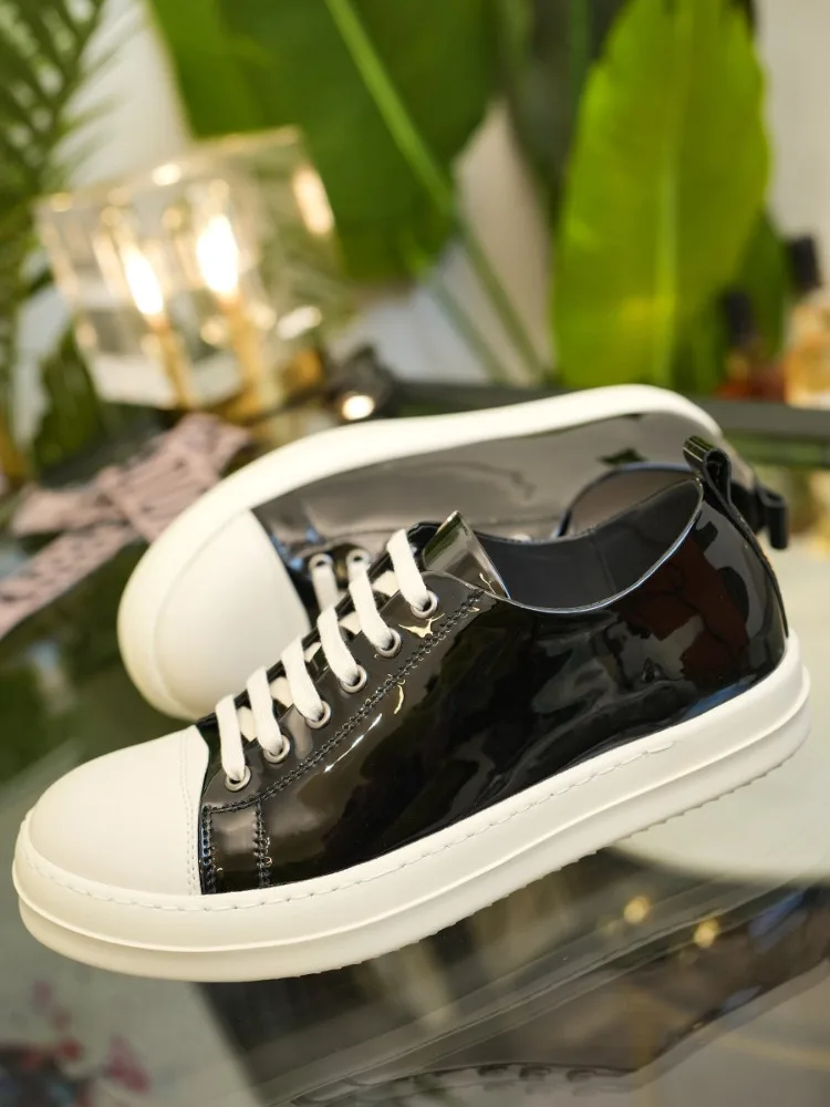Trendy Men Genuine Leather Low Top Skate Shoes Lace Up Luxury Street Fashion Sneakers Daily Walking Shoes