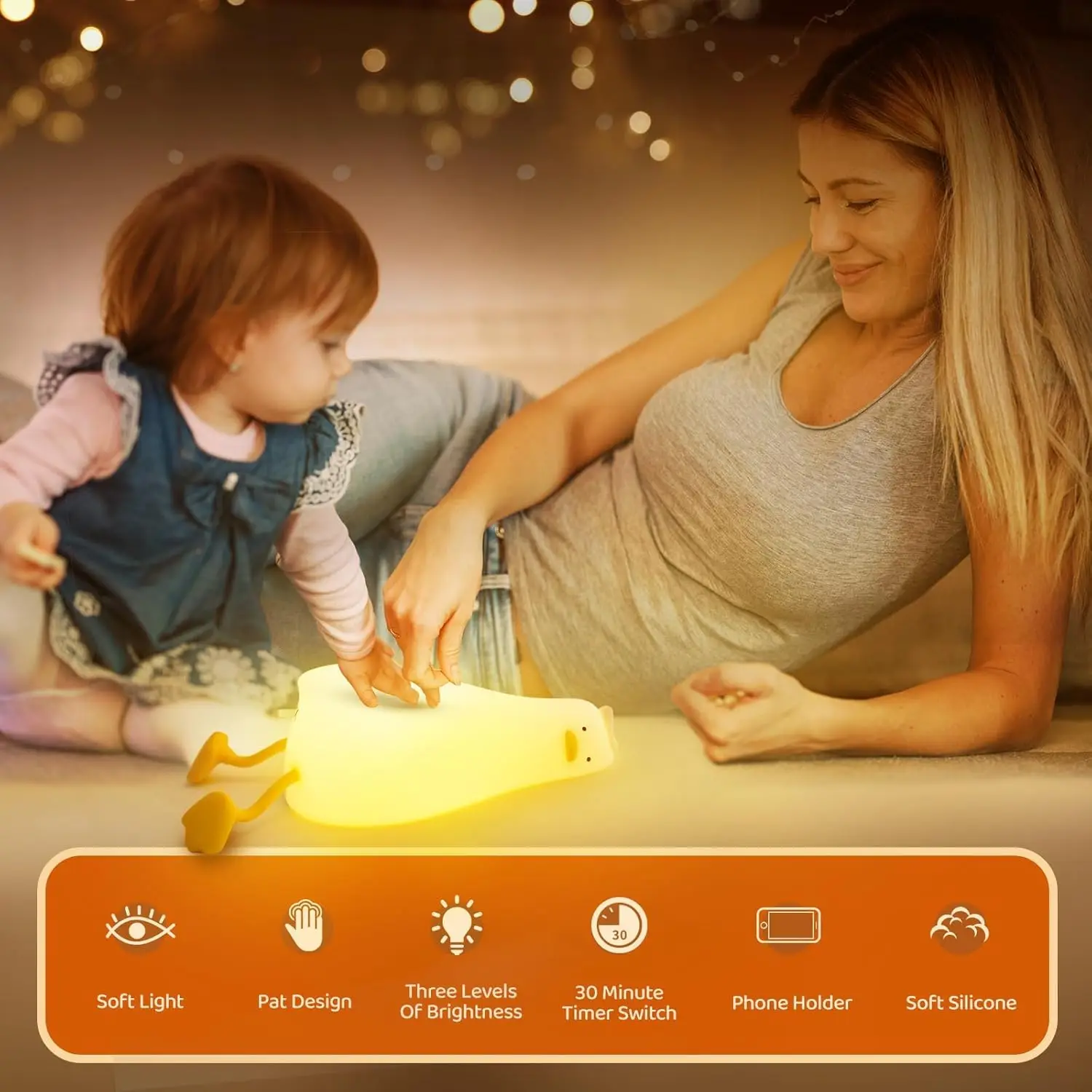 

Светильник-компаньон для сна Glow Start Duck, 8,3 дюйма, из мягкого силикона, с теплым светом, щадящим для глаз, портативный, без запаха, идеальный подарок для прикроватной тумбочки