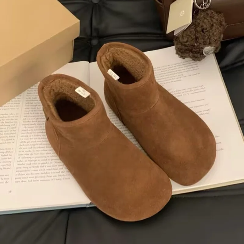 

Women's Ankle Snow Boots Flats Short Plush Suede Warm Shoes 2025 Winter Fashion Boots New Brand Comfort Walking Soft Mujer Botas