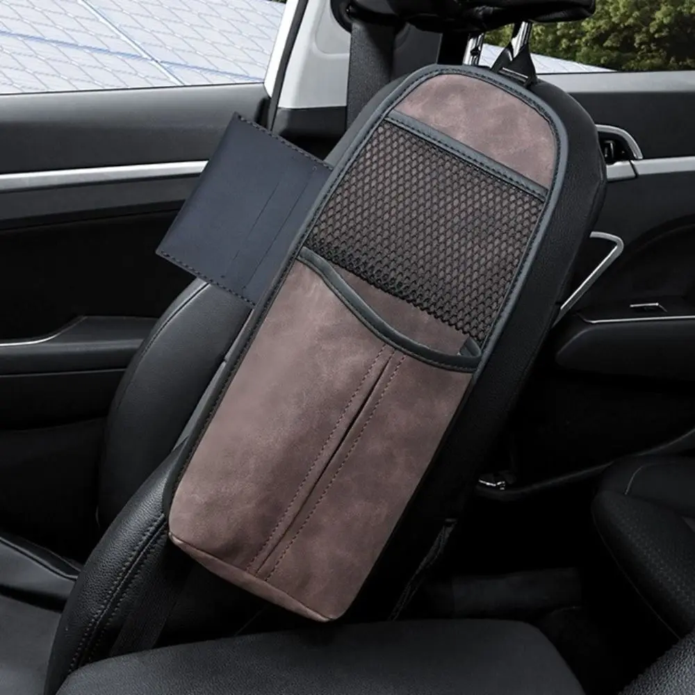 PUレザーカーシートサイド収納バッグ、ティッシュホルダー、サスペンションハンギングオートシートオーガナイザー、保護プライバシーバッグ