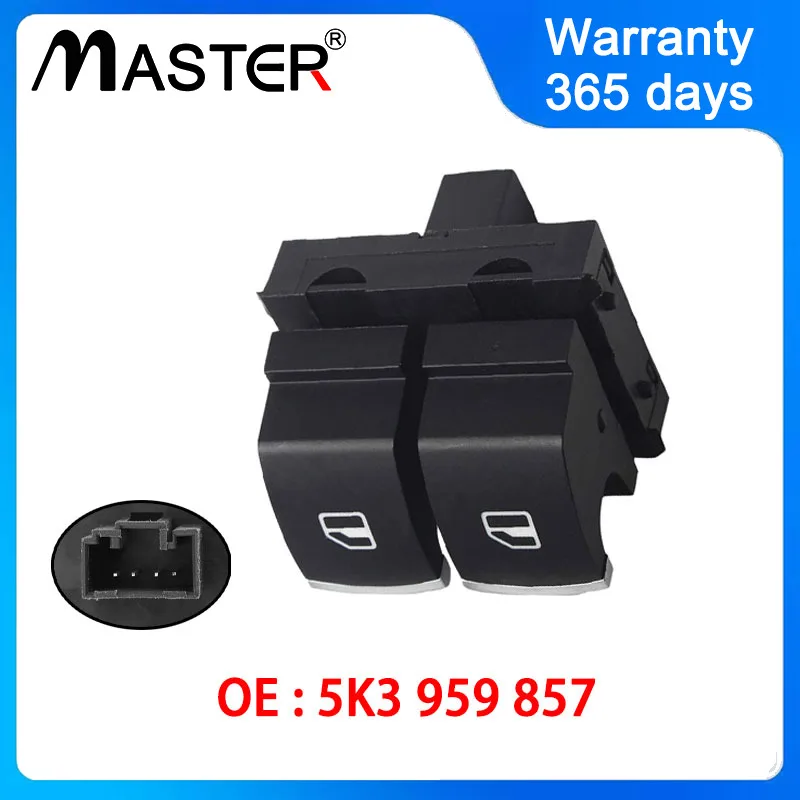 Chrome Window Regulator Switch Driver's Door Switch 5K3959857 For VW Golf 5 Touran Passat CC For Touran Tiguan 5K3 959 857 A