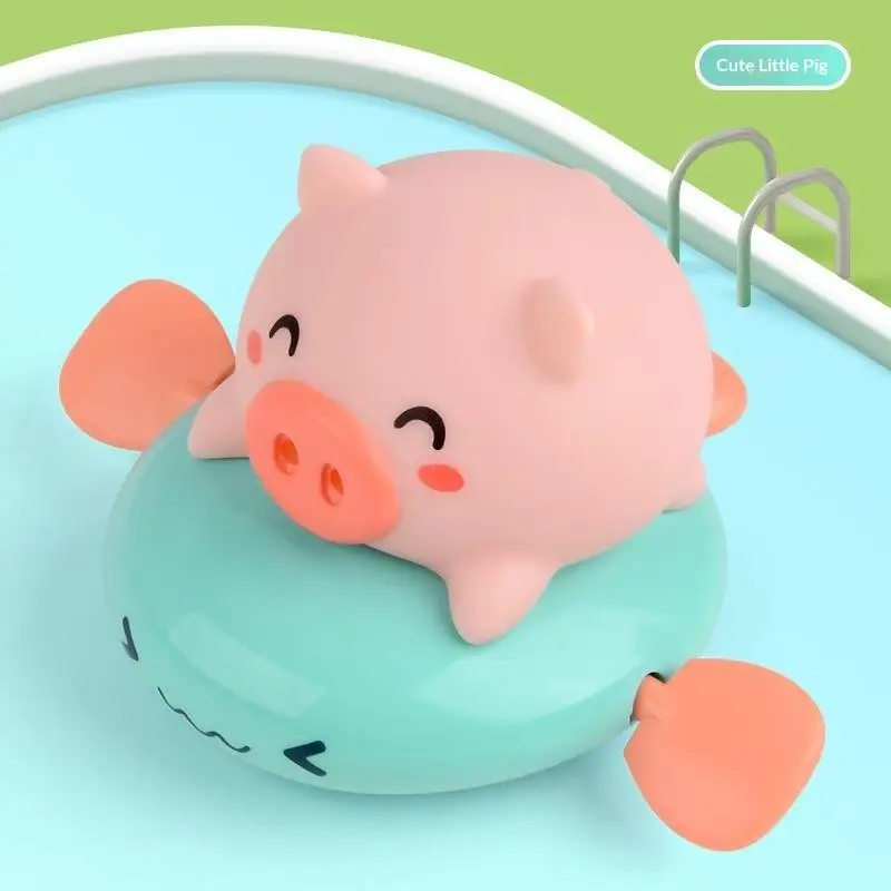 Pull String Wind-up Pig Bath Toy Waterproof Floating Swimming Toy for Toddlers Kids Pool Bathtub Play