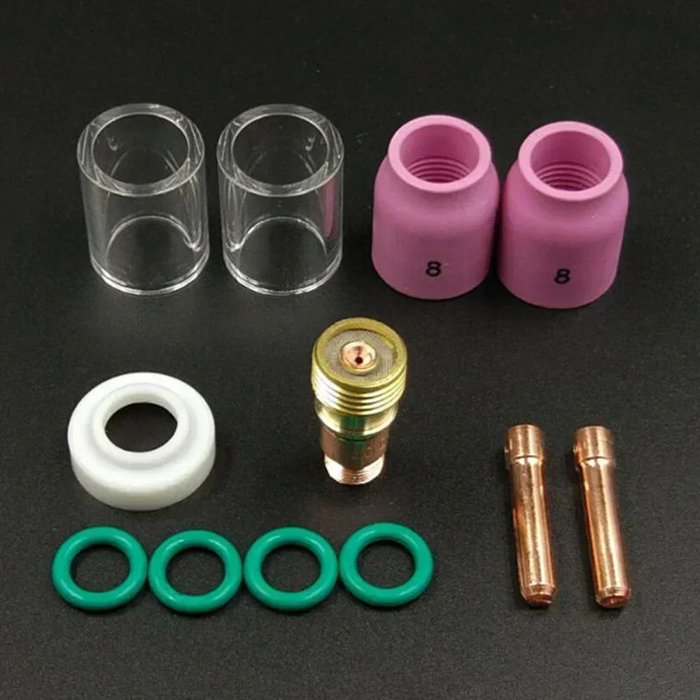 12 Pack TIG Welding Torch Accessories Gas Lens Kit Tig #10 Glass Cup Collet Nozzles Set For WP17 WP18 WP26 Welding Tools