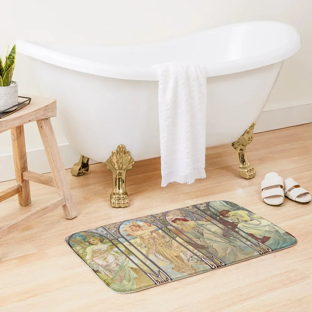 

Alphonse Mucha - The times of the day (1899) Series Bath Mat Bathroom Kit External Entrance Doormat Bathroom Shower Curtain Mat