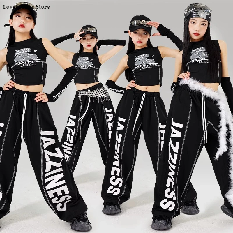 

Girls Hip Hop Crop Tank Top Letter Pants Children K-pop Joggers Street Dance Costume Kids Streetwear Jazz Girl Group Clothes Set
