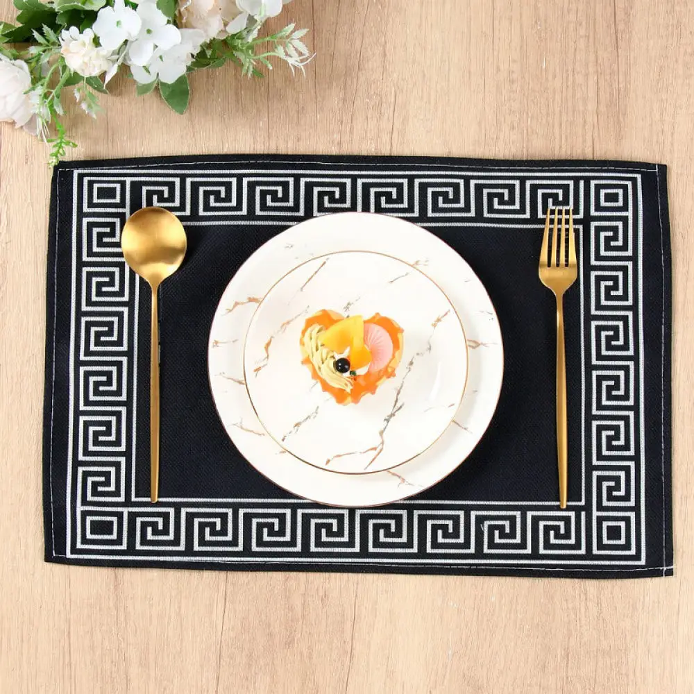 Premium Linen Placemat Black White Minimalist Style Table Mat Dining Room Decorative Rectangular Pad Heat Resistant Tool