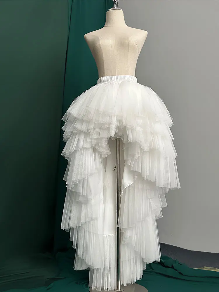 Original Solid Color Short Front Long Back Trailing Puffy Skirt Irregular Elastic Waist Annual Meeting Banquet Princess Skirts