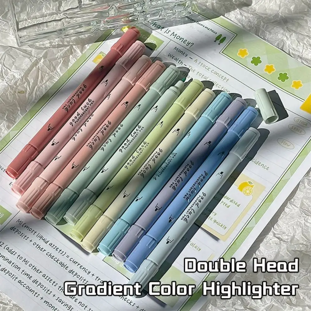 

4Colors/Set Double Head Fluorescent Pen Gradient Color Stationery Line Color Marker Pen Learning Prize Mark Focus Pen