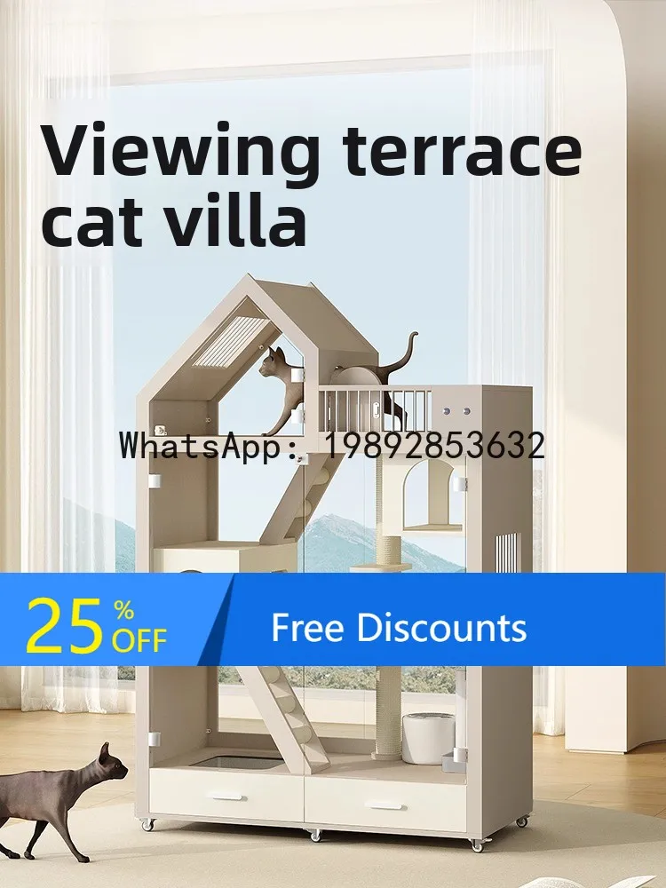 

CZ Luxury Wooden Cat Villa Panoramic Glass Cat Cabinet Home Indoor Integrated Cat Nest