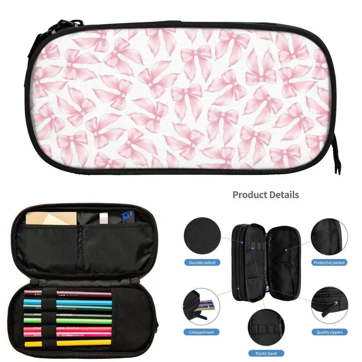 Cochuette الوردي القوس النعيم مقلمة للطلاب الهدايا صندوق القلم حقيبة أقلام رصاص سعة كبيرة قلم رصاص الحقيبة لوازم القرطاسية