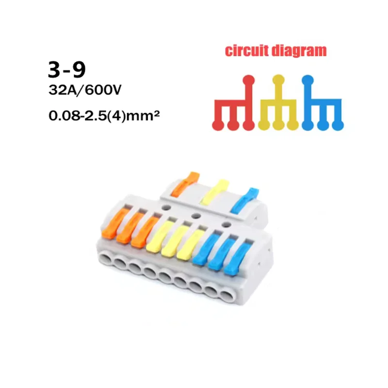 5PCS 3-6/3-9 New Wire Connector Soft And Hard Cable General Mini Press Quick Terminal D3-6 D3-9 Three In Six Out Nine Out