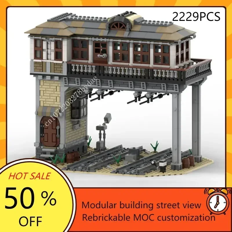 MOC Building Blockรถไฟแพลตฟอร์มRail Tower House DIYอิฐประกอบของเล่นคริสต์มาสของขวัญคอลเลกชันของขวัญวันเกิด