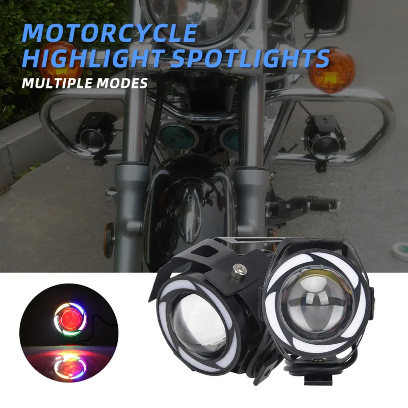 1/2x Angel Eye Mini U7 Headlights Motorcycle LED RGB Spotlight Fog Lamp High Low Beams Moto Headlamps Lens Scooter Driving Light