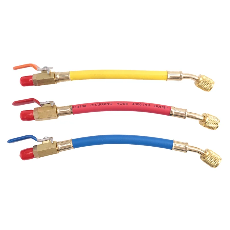 R134A R410 R22 HBV-B01 PSI مجموعة قياس متعددة A/C خرطوم شحن التبريد خراطيم التبريد HVAC مع ملحقات صمام الكرة #4