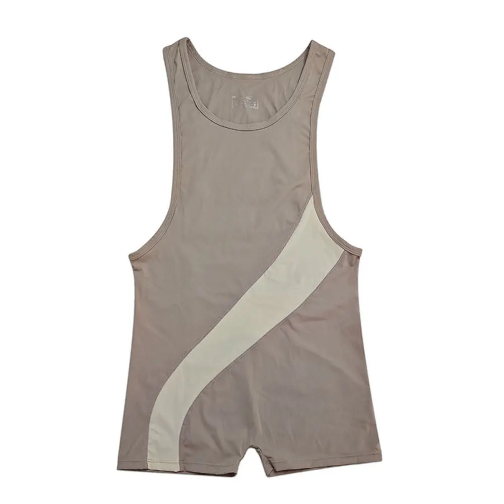 Solid Color Classic Polyester Men's Nylon Elastic Body Suit Sports High Elastic Breathable Flat Angle Vest One-piece Men's EA901