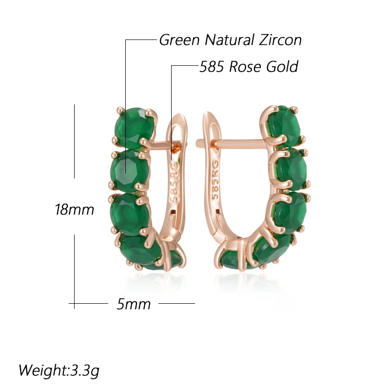 Kienl Hot Full Green Natural Zircon English Earring for Women 585 Rose Gold Color Vintage Bride Wedding Jewelry Best Gift 2024