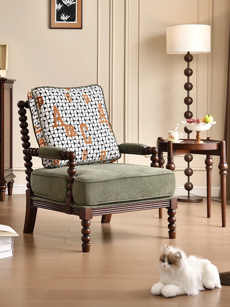 French Antique Retro Solid Wood Customizable Removable Fabric Middle Ages Living Room Casual Chair