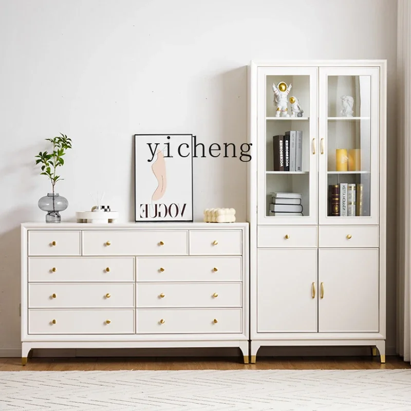 

ZZ ZF Solid Wood Bookcase Home Modern Storage Cabinet with Glass Door Living Room Display Cabinet